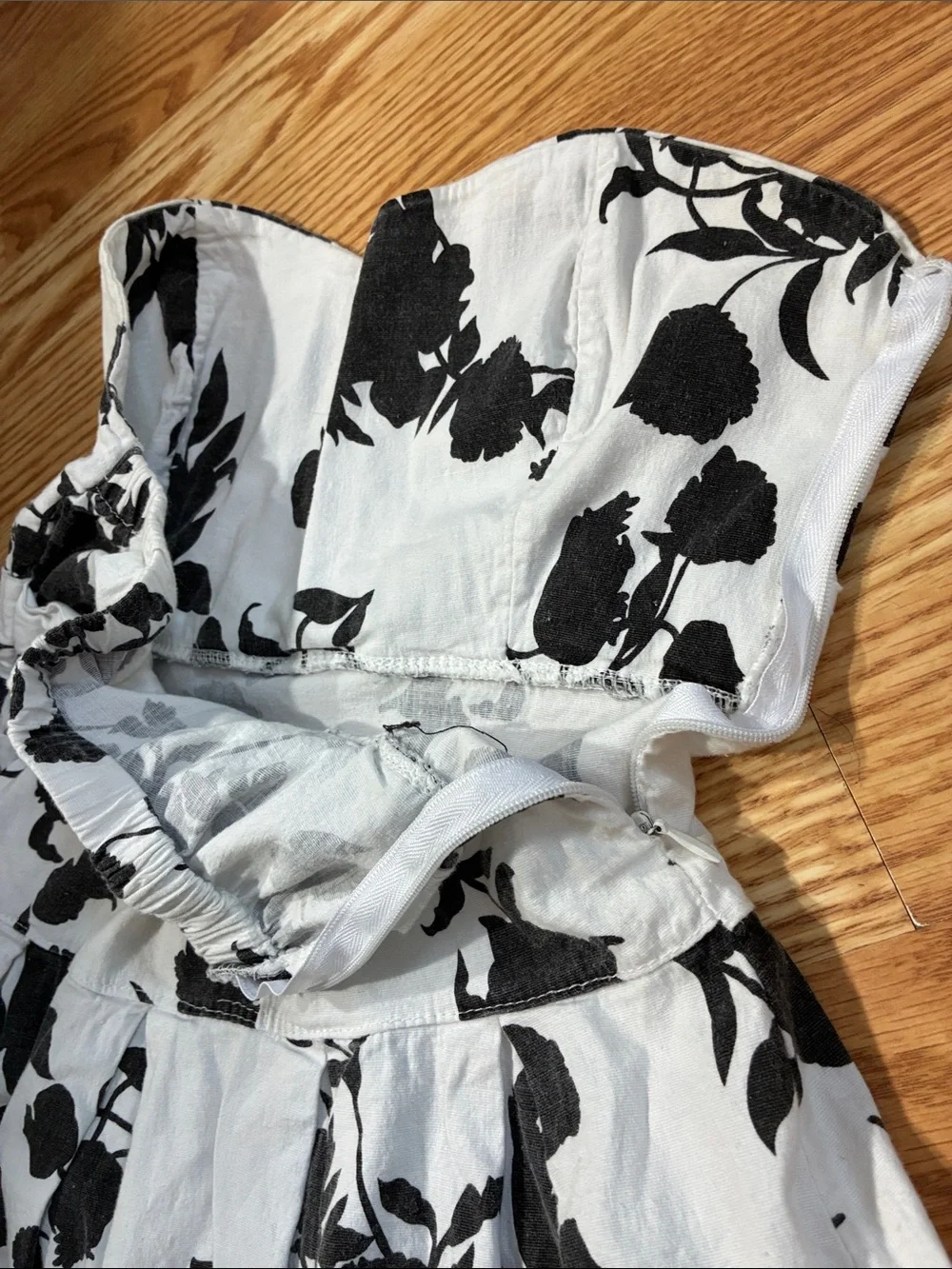 BOGO FREE Black & White Floral Mini Dress With Flare Skirt- 100% Cotton- Size-XS